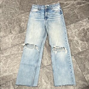 Zara Blue Straight Leg Jeans with Distressed Details